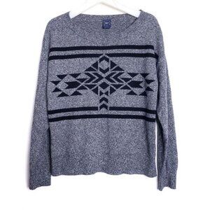 Gap Gray Knit Merino Wool Blend Aztec Southwestern Sweater Women's Size Medium